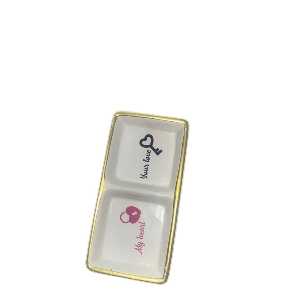 Gold Trimmed Ceramic Dish with Heart Design